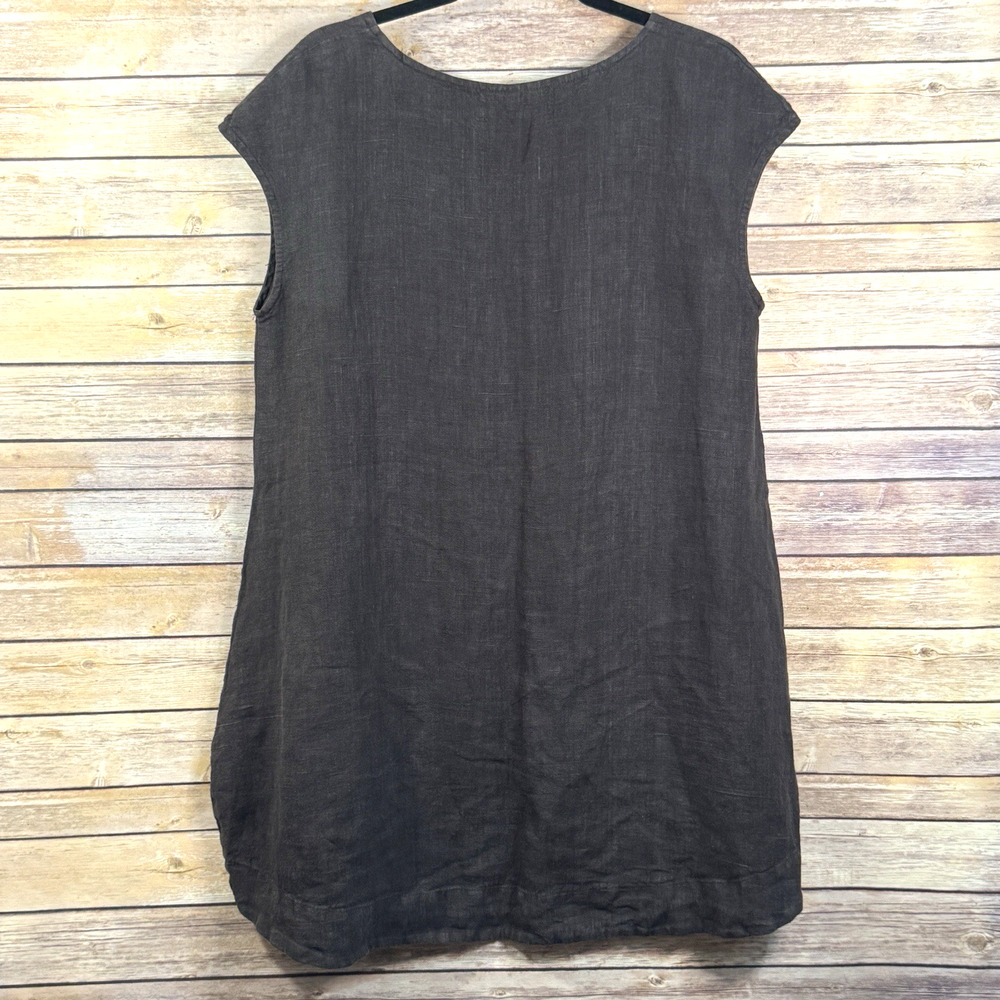 Bryn Walker Chocolate Linen oversized Tunic Top Sleeveless scoop neck, M-L - Picture 3 of 8